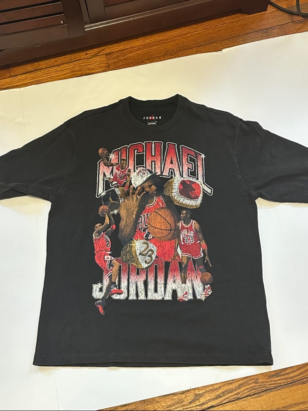 Jordan Black Tee with Red & White Logo